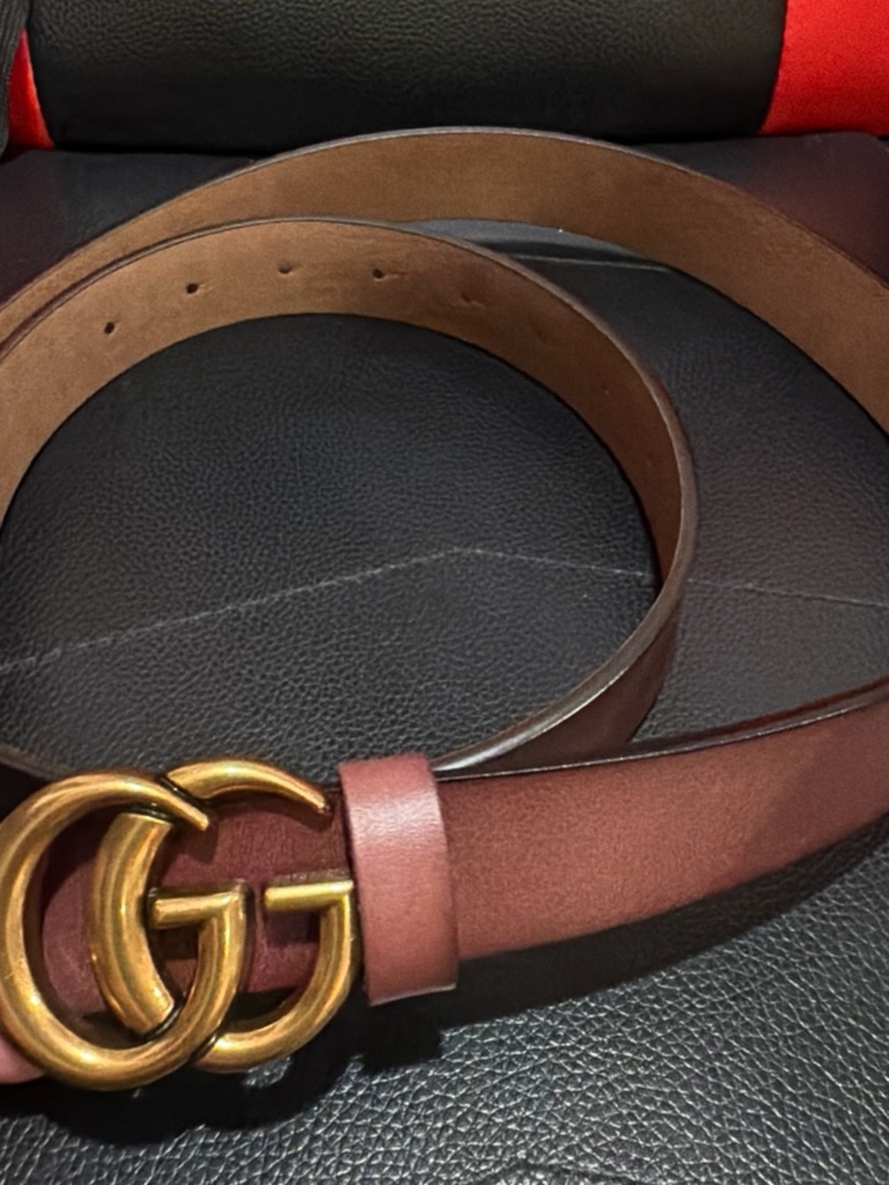 Women’s Brown / burgundy Belt with gold Buckle